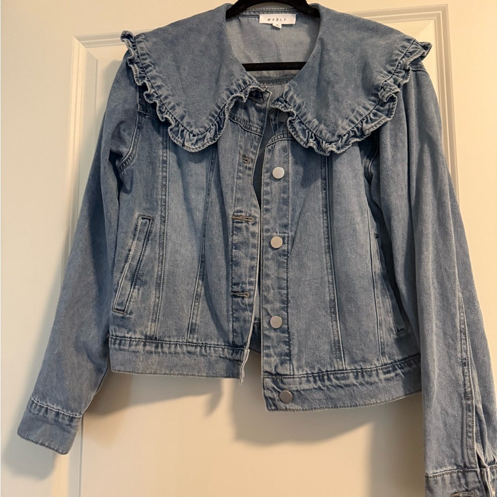 Mable Peter Pan Ruffle Collar Denim Jacket